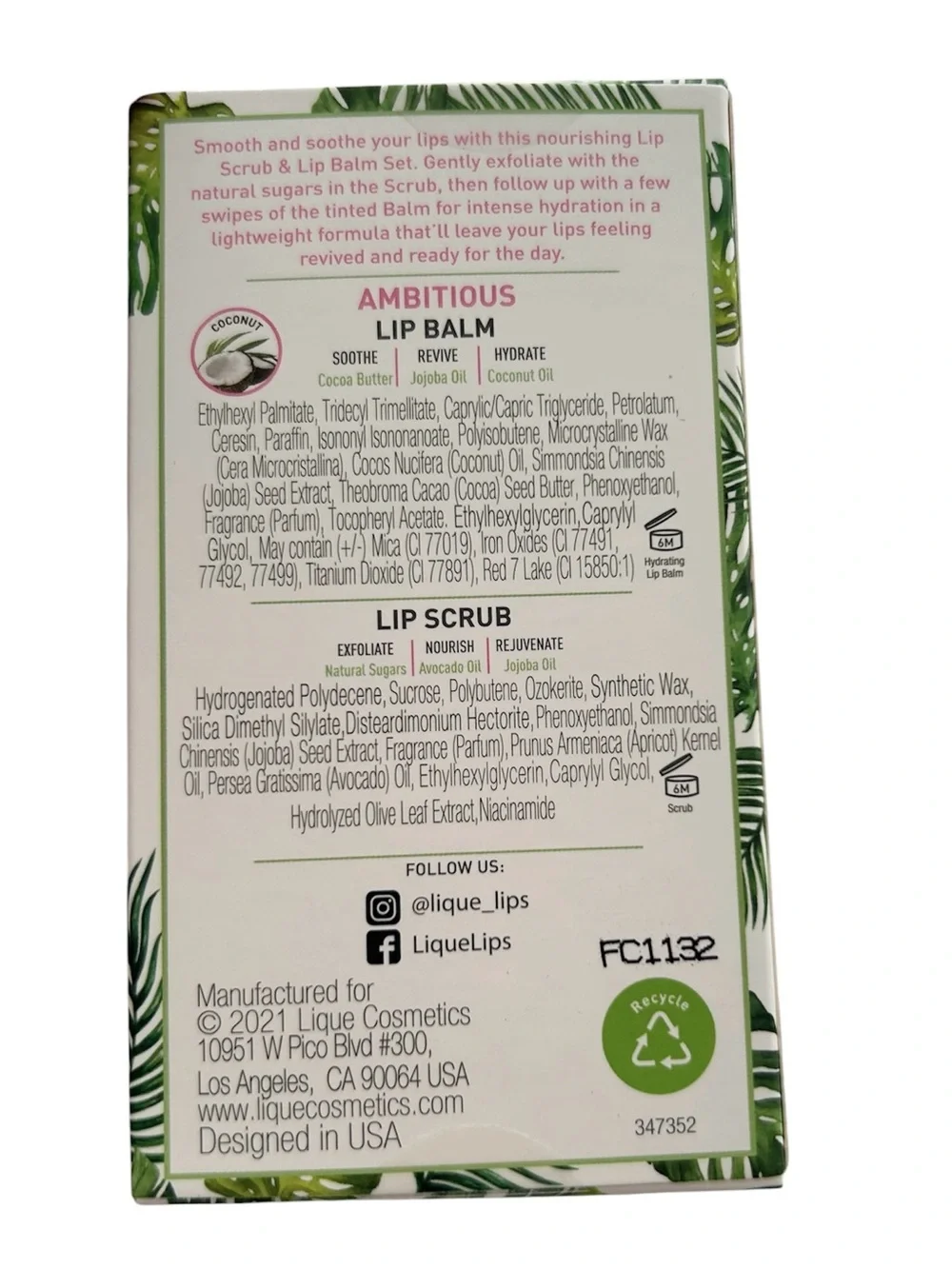 New in Box Lique Lip Scrub Plus Lip Balm Set  Cruelty Free Created by Women